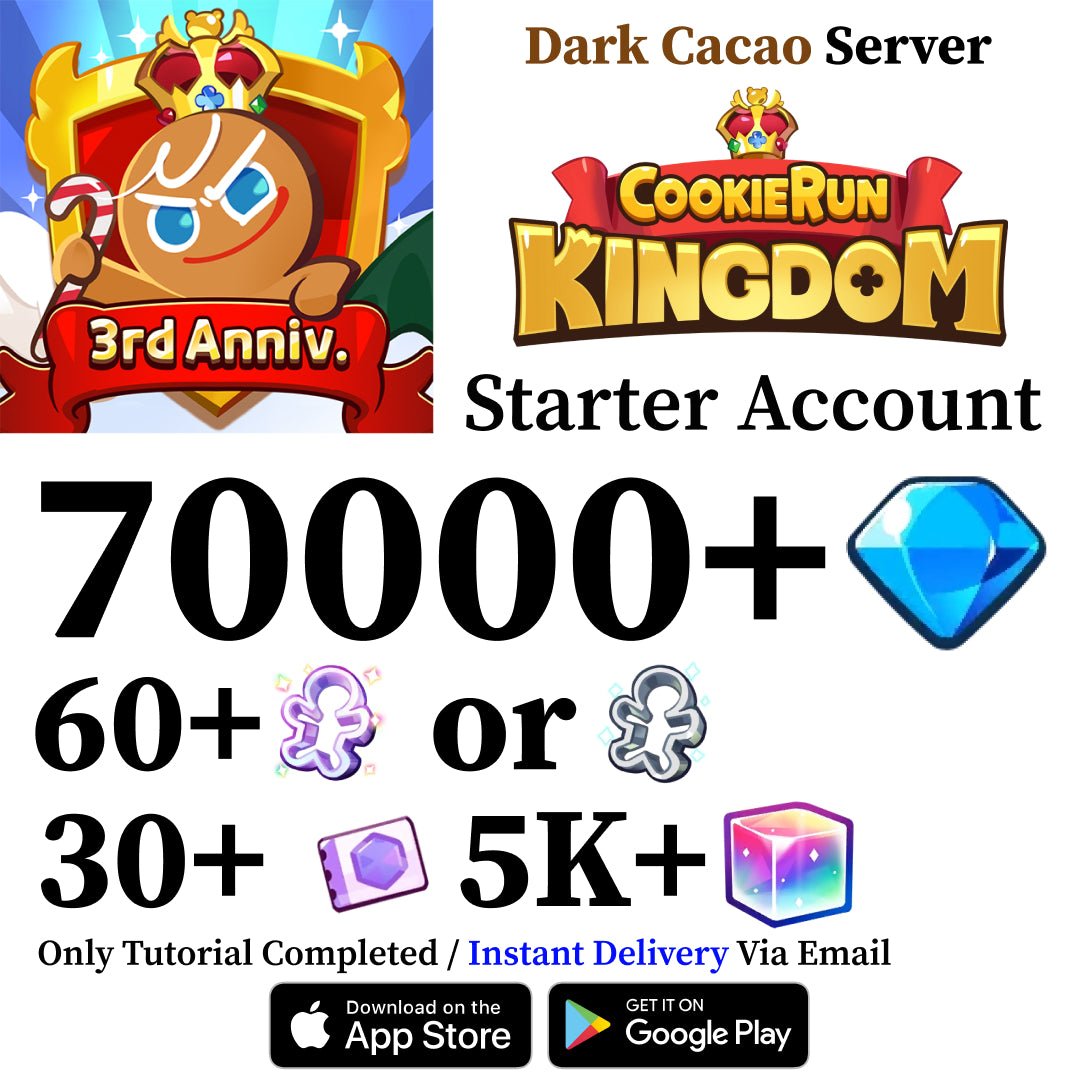 Cookie Run Kingdom Starter Reroll Account with 70,000+ Gems [Dark Cacao] - Genshin Accounts