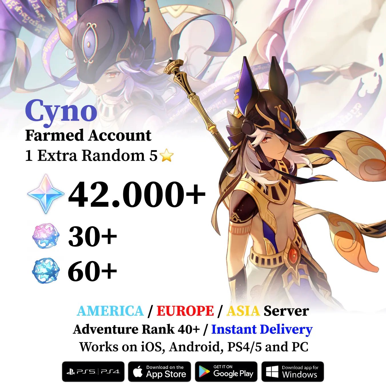 Cyno Reroll Account with Primogems - Genshin Accounts