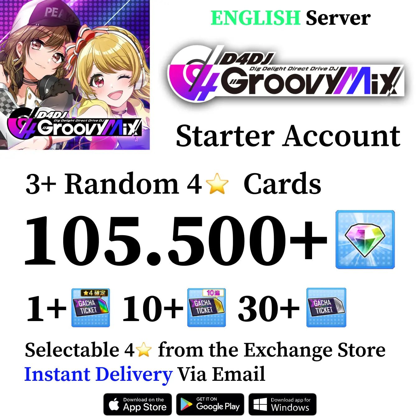 D4DJ Reroll Account 90500+ Gems [EN] - Genshin Accounts