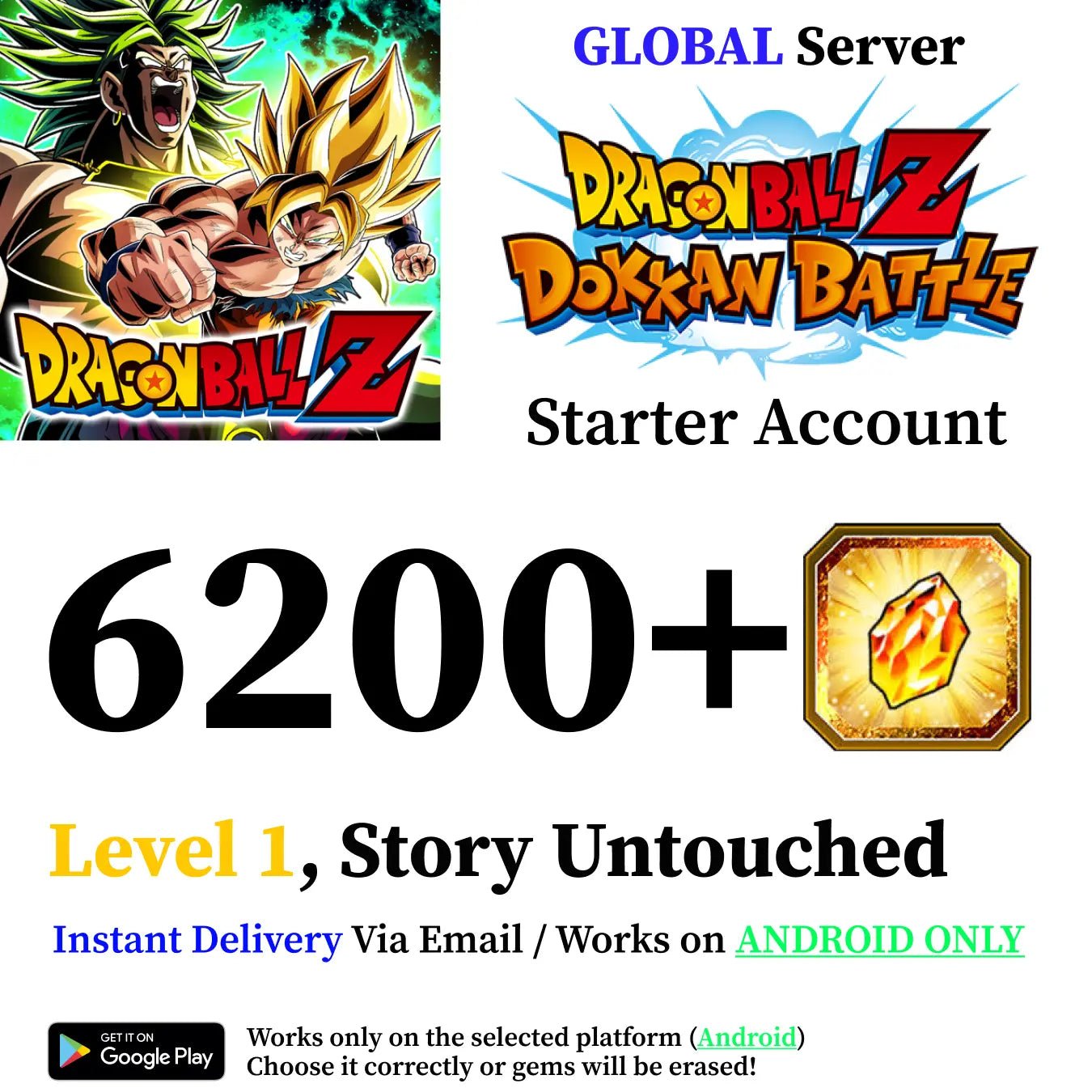 Dragon Ball Z Dokkan Battle Starter Account with 6200+ Dragon Stones [Global - Android] - Genshin Accounts