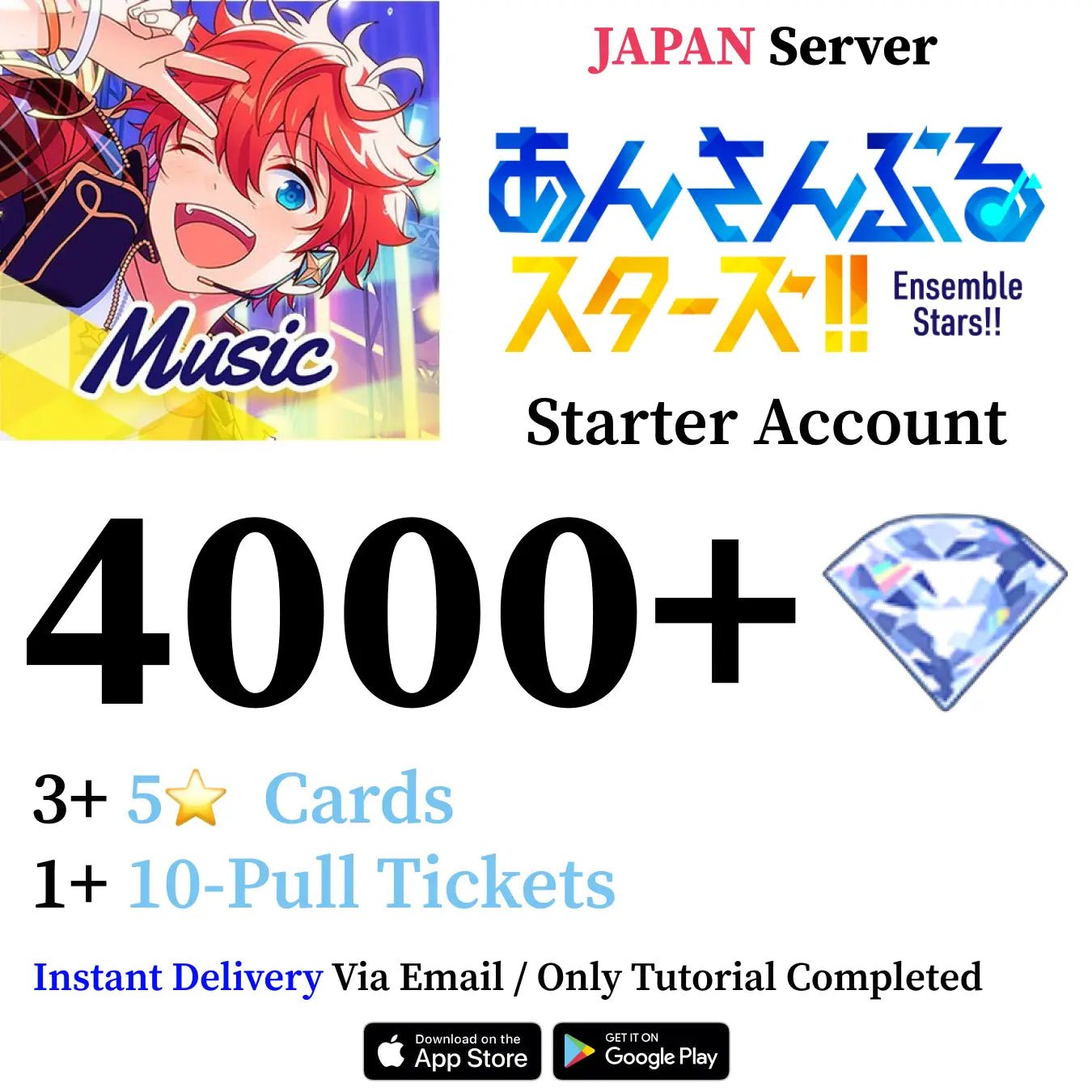 Ensemble Stars Music Enstars Reroll Starter Account with 4000+ Gems [Japan] - Genshin Accounts