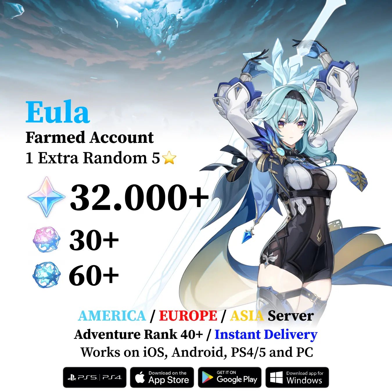 Eula Reroll Account with 30.000 Primogems - Genshin Accounts