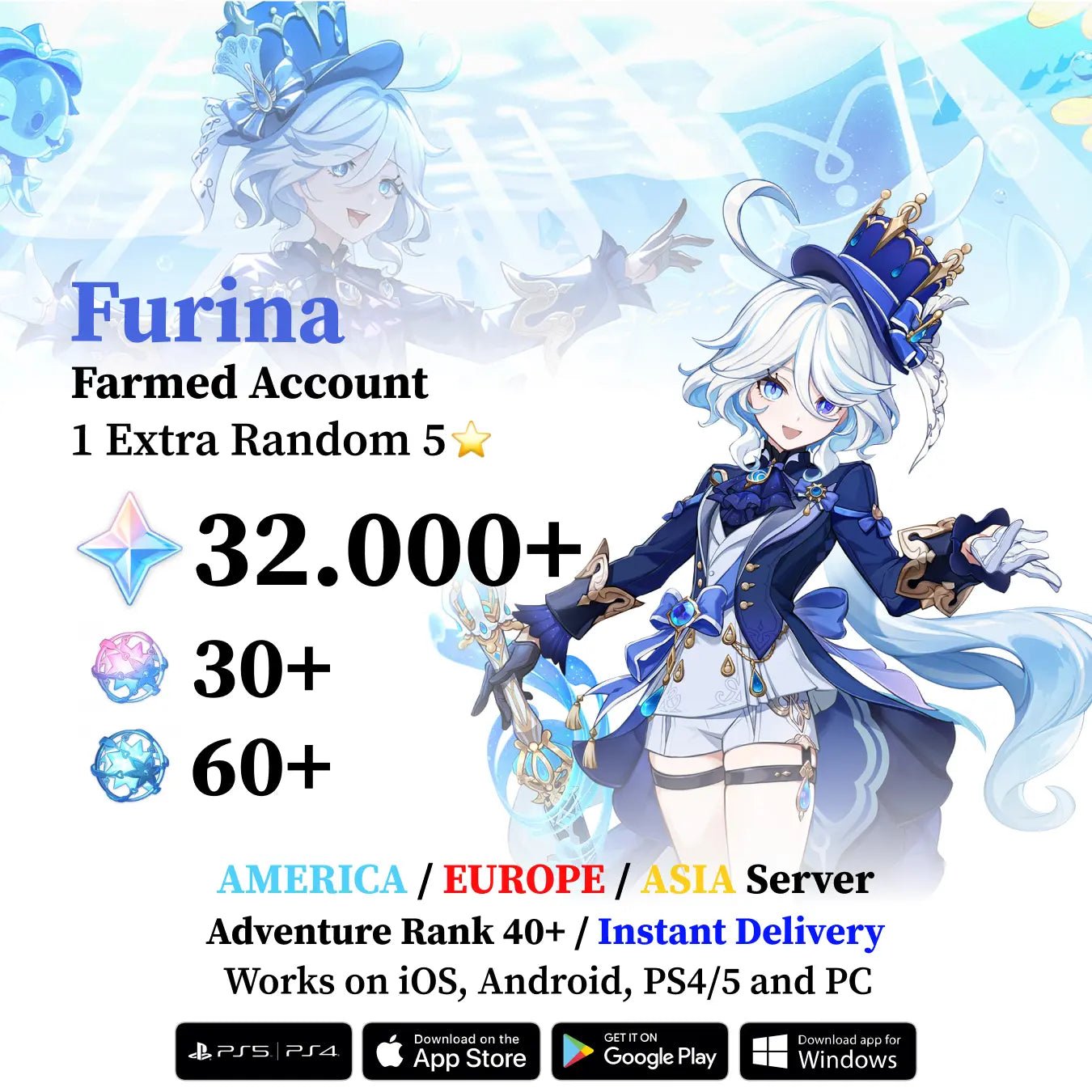 Furina Reroll Account with 30.000 Primogems - Genshin Accounts