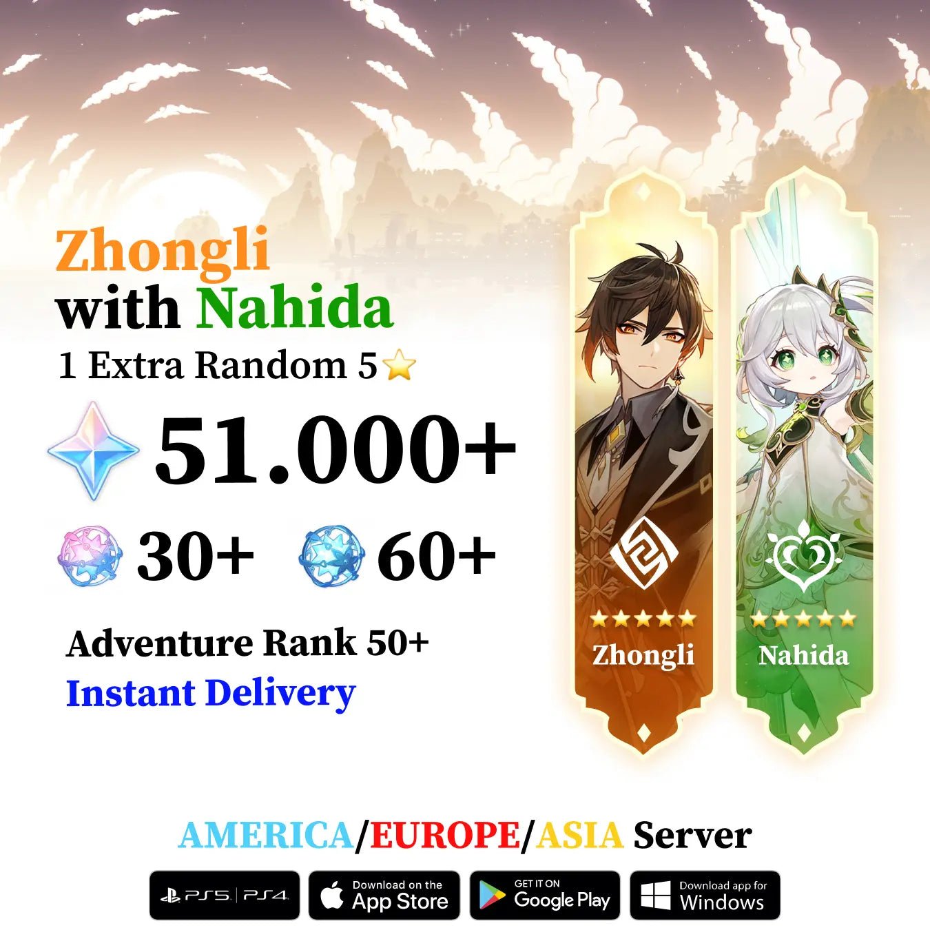 Genshin Reroll Account with Double 5 Star and Wishes - Genshin Accounts