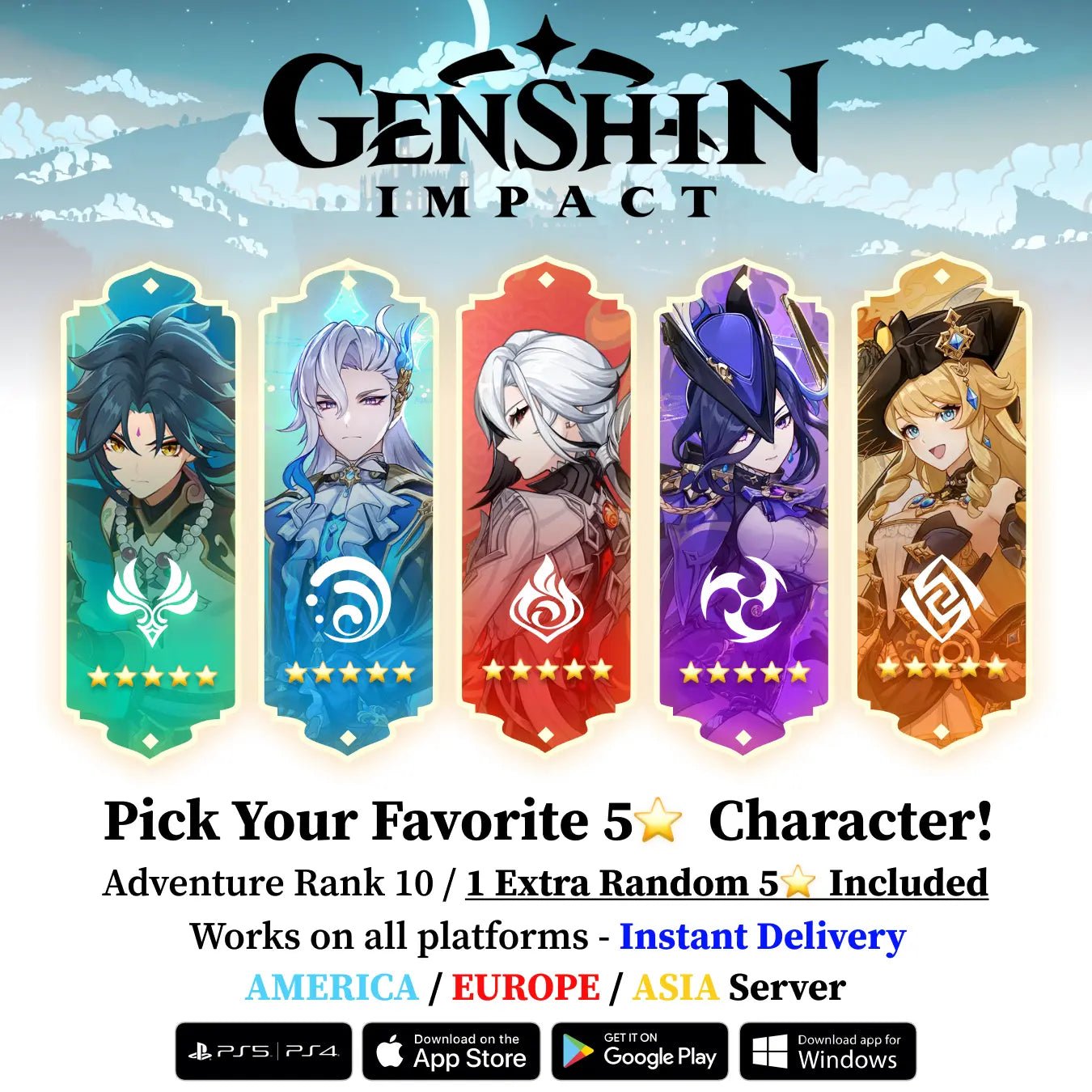 Genshin Starter Account with Random 5 Star - Genshin Accounts