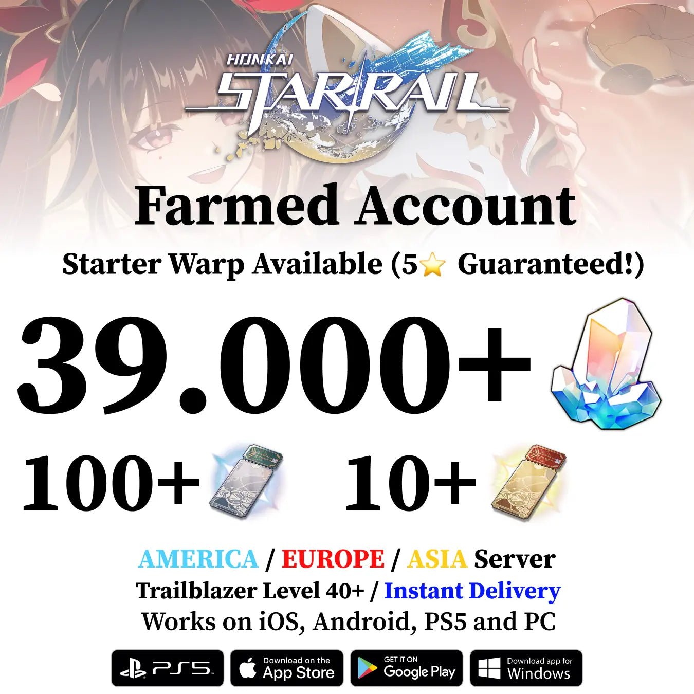 Honkai Star Rail Starter Account with 39.000+ Stellar Jades - Genshin Accounts