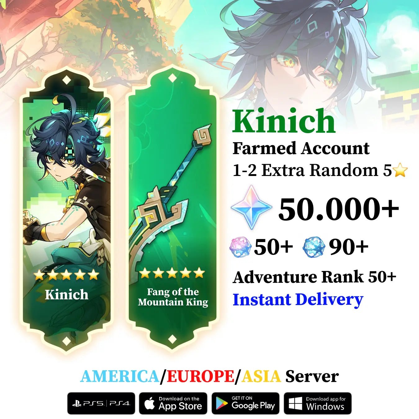 Kinich with Signature Weapon and Wishes - Genshin Accounts