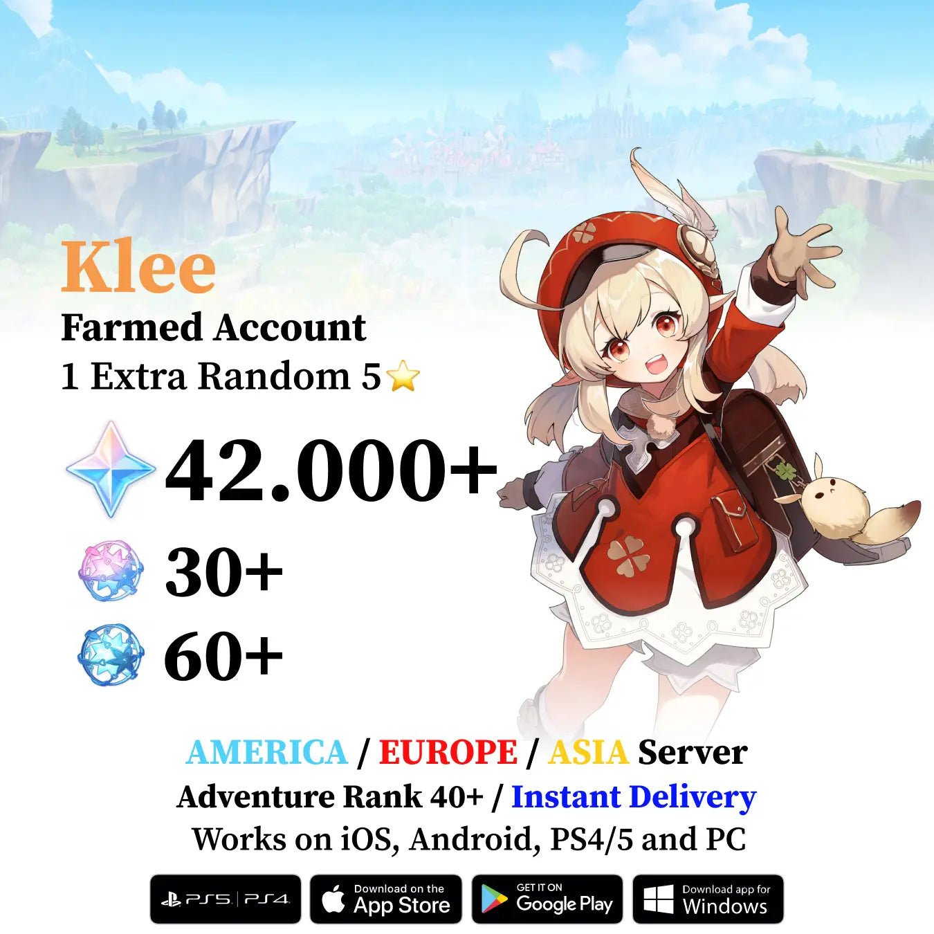 Klee Reroll Account with 30.000 Primogems - Genshin Accounts