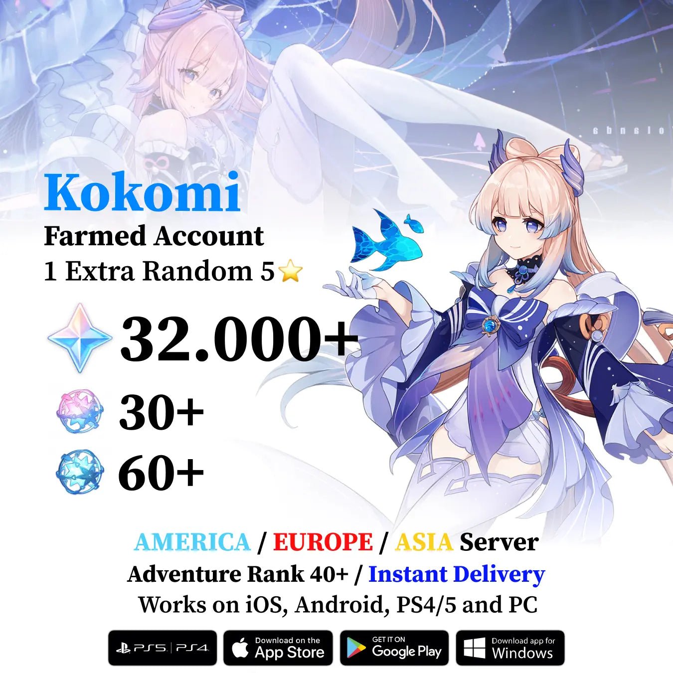 Kokomi Reroll Account with 30.000 Primogems - Genshin Accounts