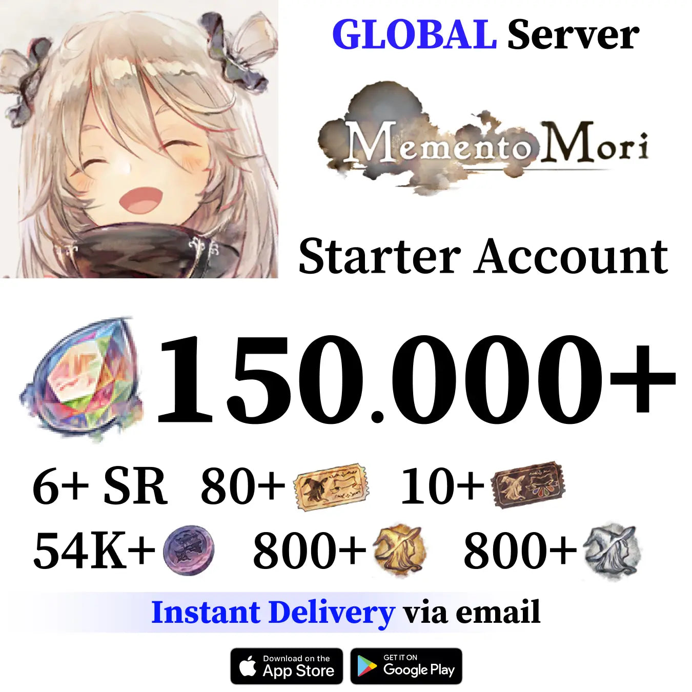 Memento Mori Reroll Account with 150.000+ Gems [Global]