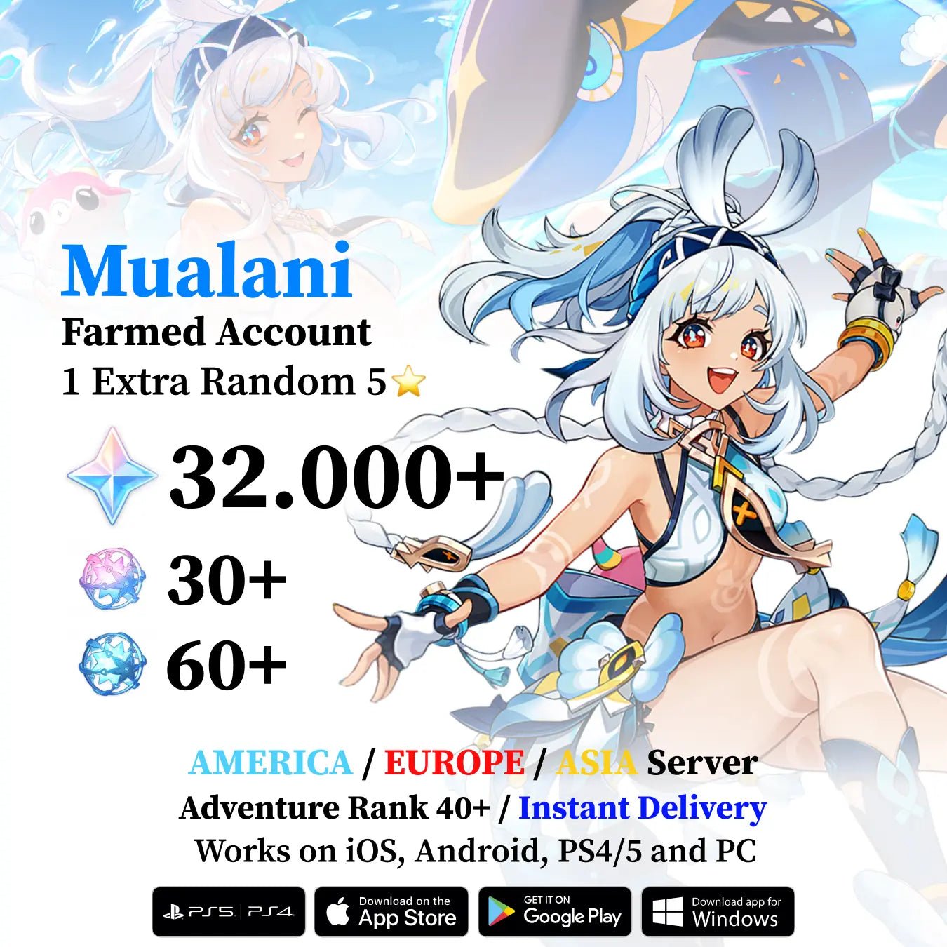 Mualani Reroll Account with 30.000 Primogems - Genshin Accounts