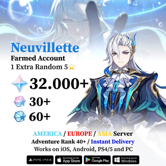 Neuvillette Reroll Account with 30.000 Primogems - Genshin Accounts