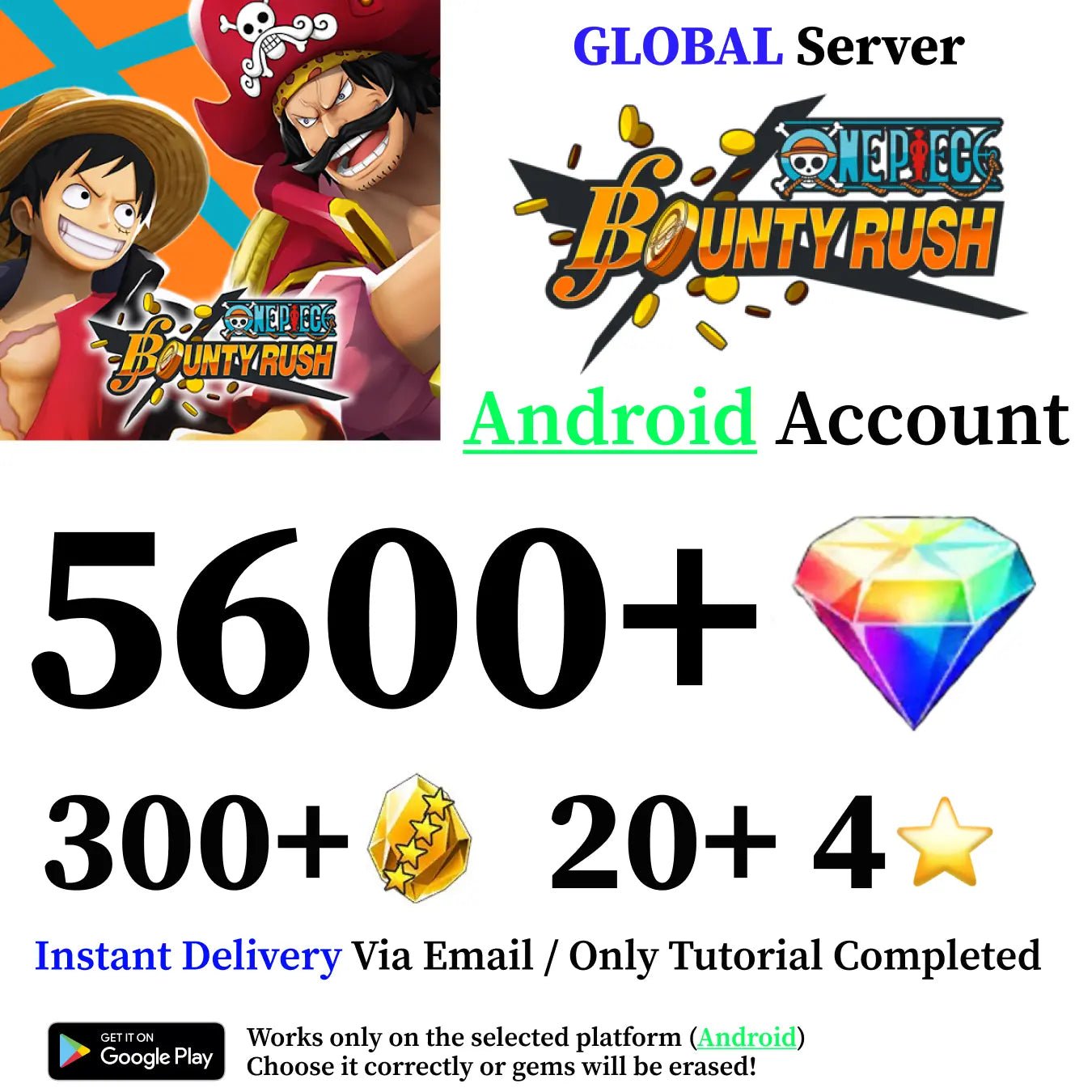 One Piece Bounty Rush Starter Reroll Account [Global - Android] - Genshin Accounts