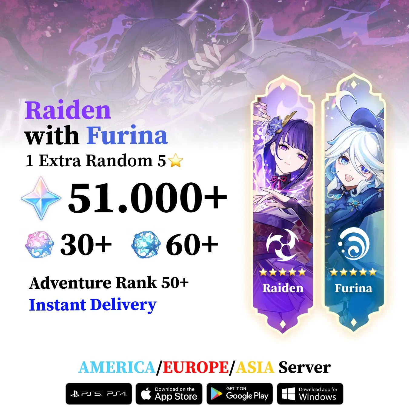 Raiden Shogun Reroll Account with 30.000 Primogems - Genshin Accounts