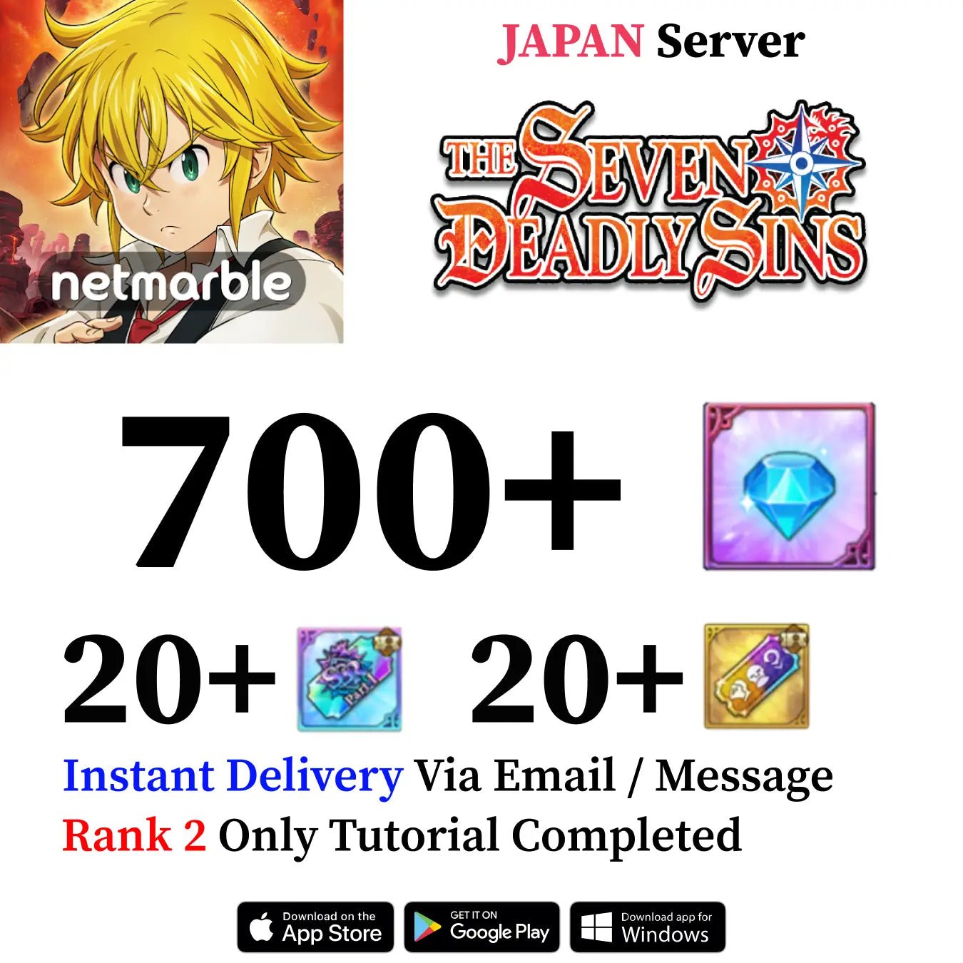 Seven Deadly Sins Grand Cross Account with 700+ Diamonds [Japan] - Genshin Accounts