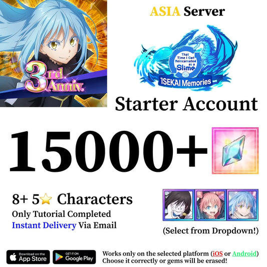 SLIME ISEKAI Memories Starter Reroll Account 15000+ Crystals [Asia] - Genshin Accounts