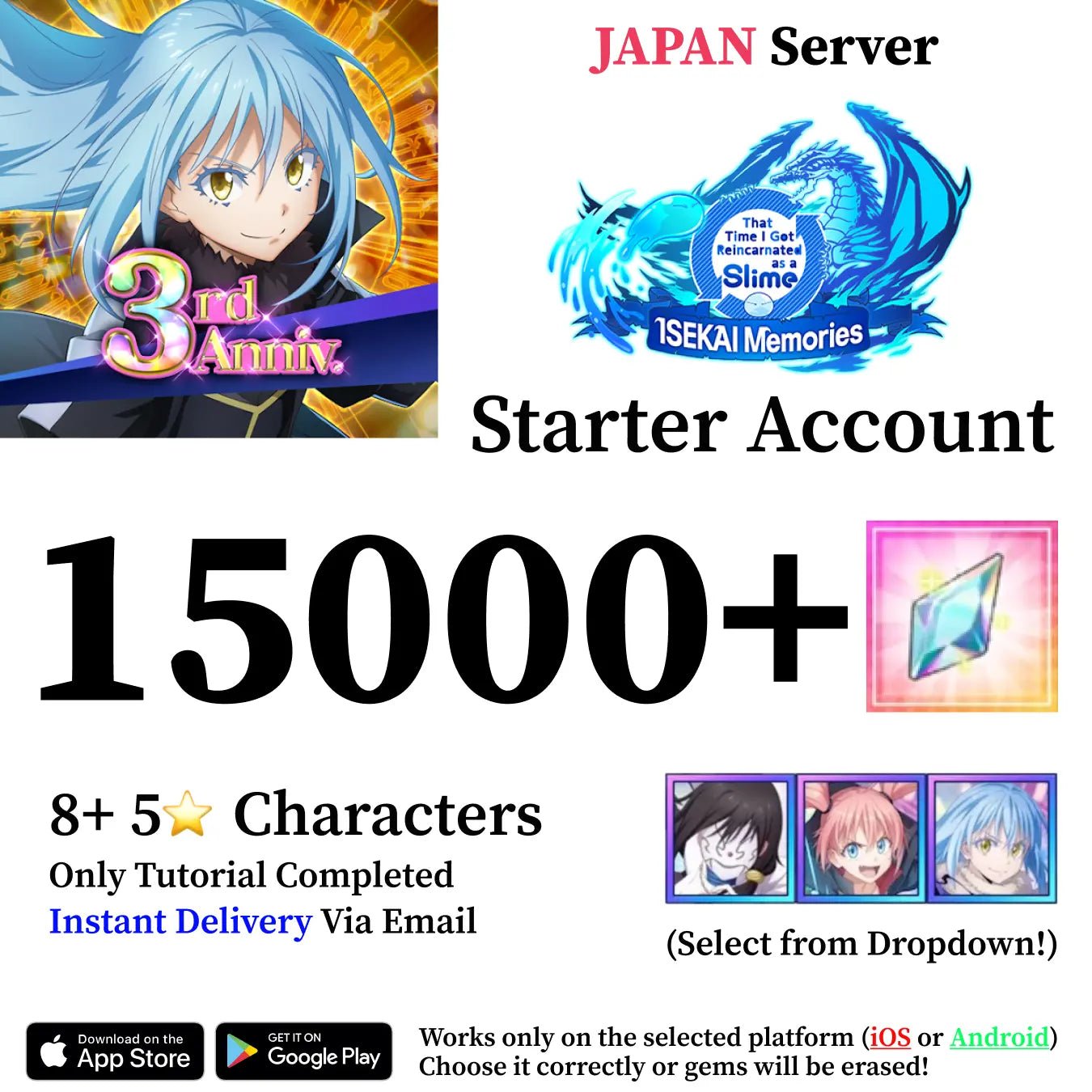 SLIME ISEKAI Memories Starter Reroll Account 15000+ Crystals [Japan] - Genshin Accounts