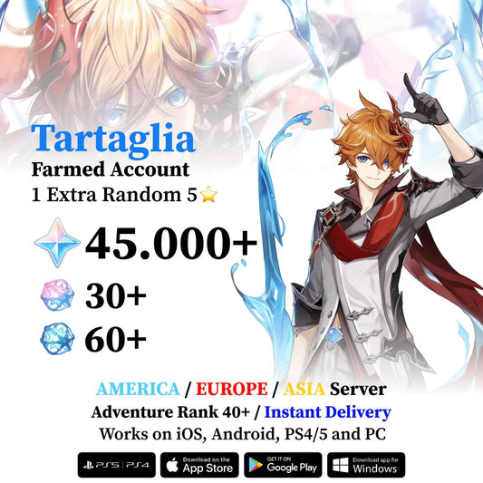 Tartaglia Reroll Account with Primogems - Genshin Accounts