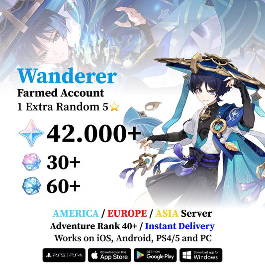 Wanderer Reroll Account with Primogems - Genshin Accounts