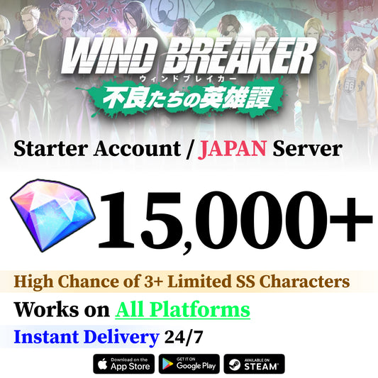 Wind Breaker Reroll Account – 15,000+ Gems & 1-3 SS+ Characters [JP Server]