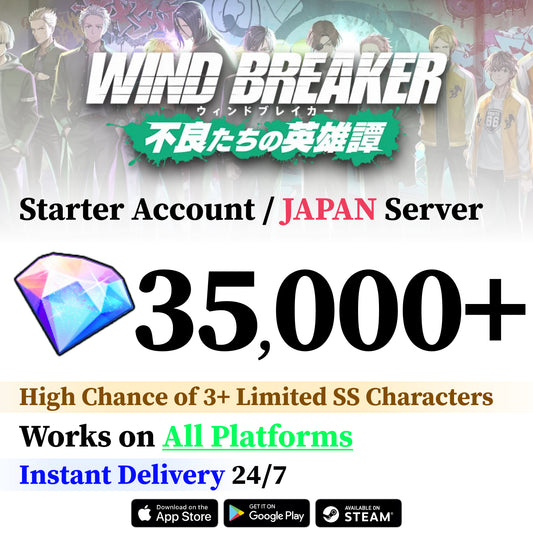 Wind Breaker Reroll Account – 35,000+ Gems & 3-8 SS+ Characters [JP Server]
