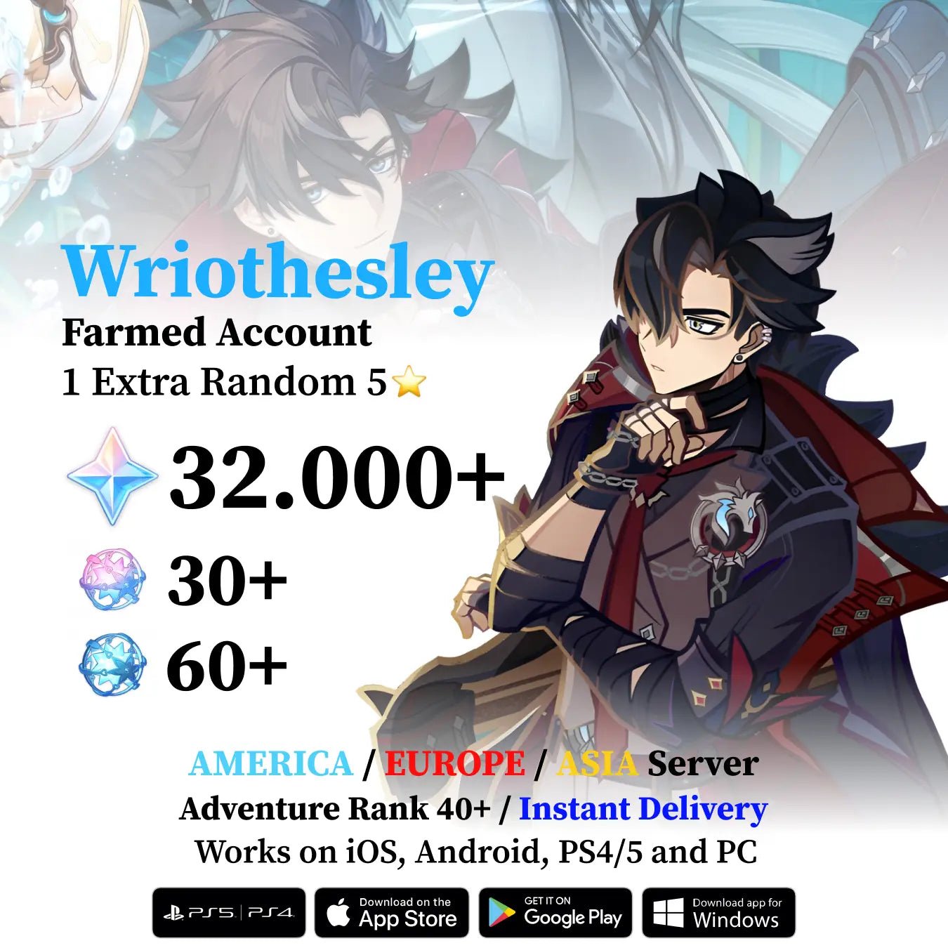 Wriothesley Reroll Account with 30.000 Primogems - Genshin Accounts