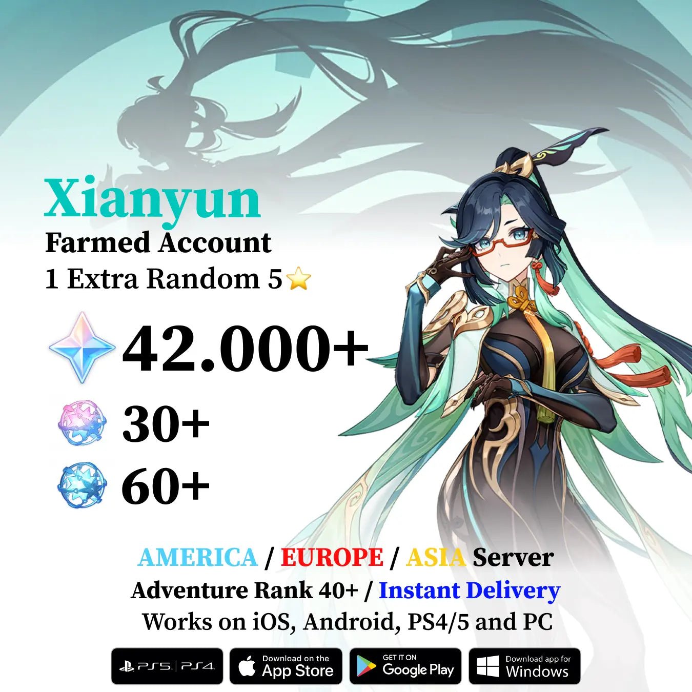 Xianyun Reroll Account with Primogems - Genshin Accounts