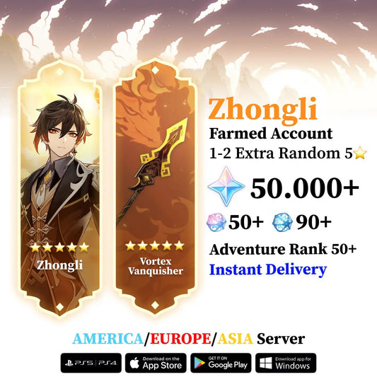 Zhongli with Signature Weapon and Wishes - Genshin Accounts