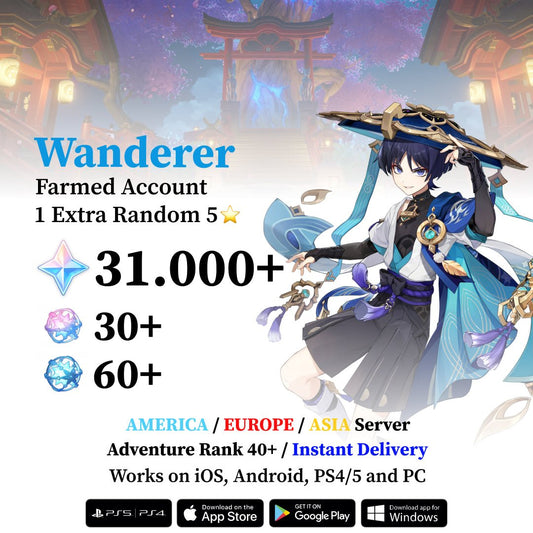Wanderer Reroll Account with 30.000 Primogems