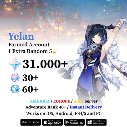 Yelan Reroll Account with 30.000 Primogems