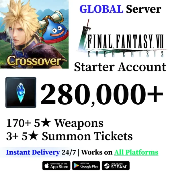FF7 Ever Crisis Starter Account with 280,000+ Blue Crystals [Global]