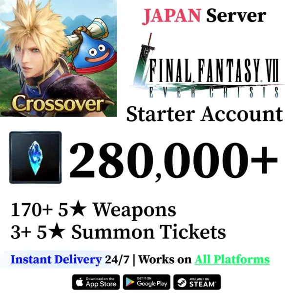 FF7 Ever Crisis Starter Account with 290,000+ Blue Crystals [Japan]