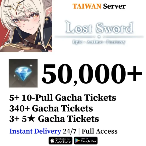 Lost Sword Reroll Account with Diamonds, 5-Star Tickets [Taiwan]
