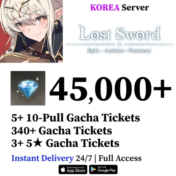 Lost Sword Reroll Account with Diamonds, 5-Star Tickets [Korea]