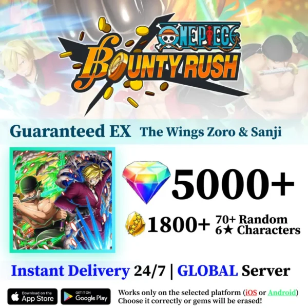 The Wings Zoro and Sanji One Piece Bounty Rush Starter Reroll Account