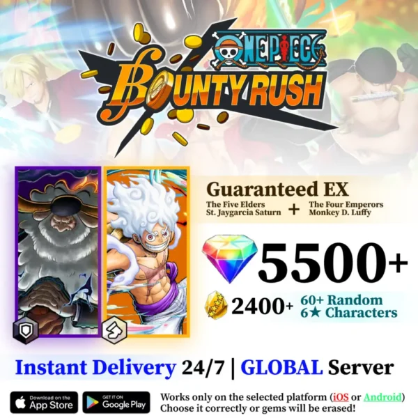 Five Elders St. Jaygarcia Saturn with Four Emperors Luffy OPBR Starter Reroll Account [Global]