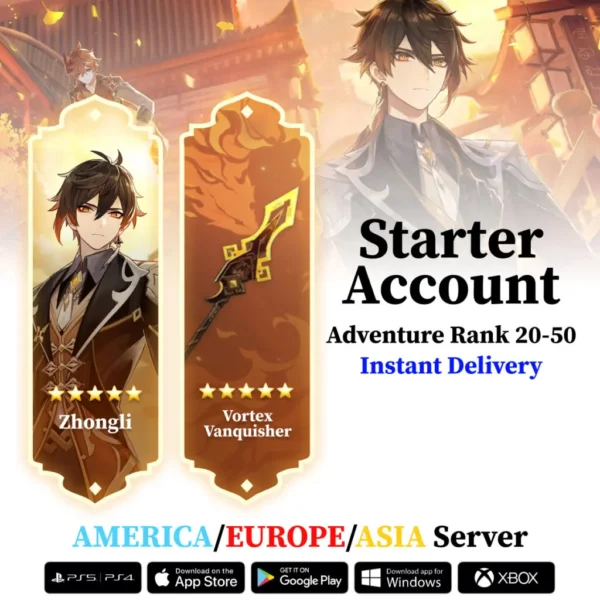 Zhongli Genshin Impact Reroll Account with Signature Weapon