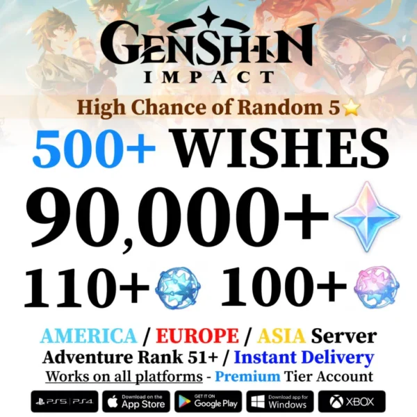 Genshin Impact Account with 40,000-80,000+ Primogems