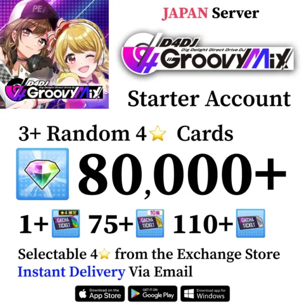 D4DJ Groovy Mix Reroll Account with 80,000+ Gems [Japan]