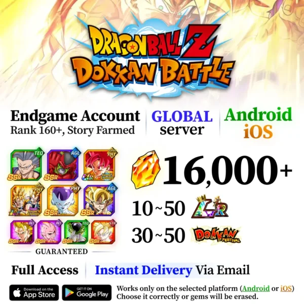 Goku & Vegeta Dokkan Battle Farmed Account with Dragon Stones [Global]