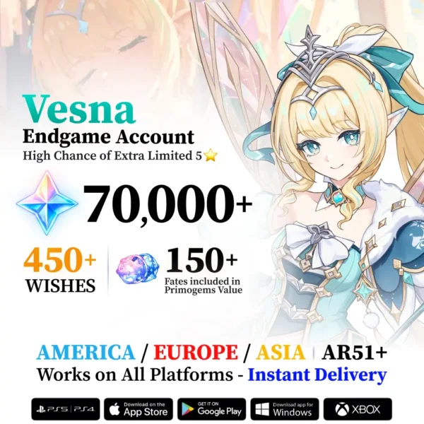 Vesna Genshin Impact Reroll Account with Primogems and Wishes