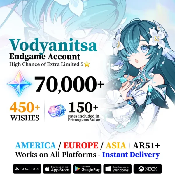 Vodyanitsa Genshin Impact Reroll Account with Primogems and Wishes