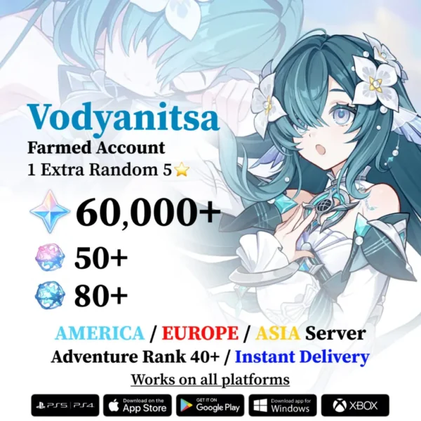 Vodyanitsa Genshin Impact Reroll Account with Primogems and Fates