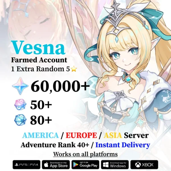 Vesna Genshin Impact Reroll Account with Primogems and Wishes